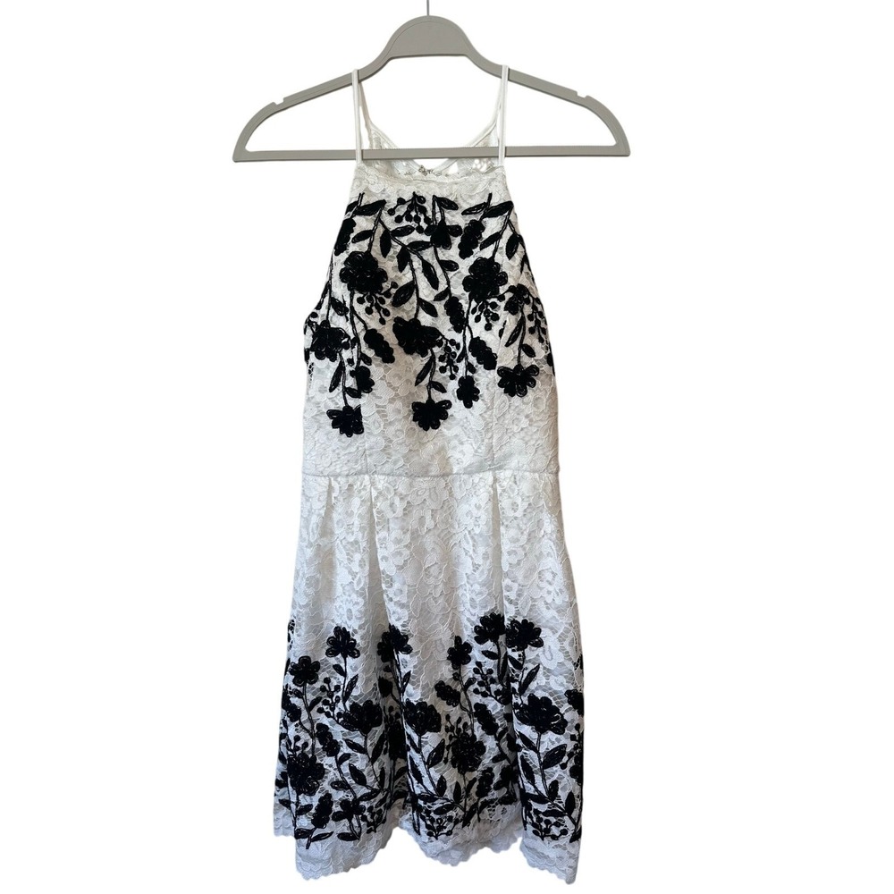 Jump Apparel Womens White Black Floral Lace Halter‎ Cocktail Dress Size 9/10